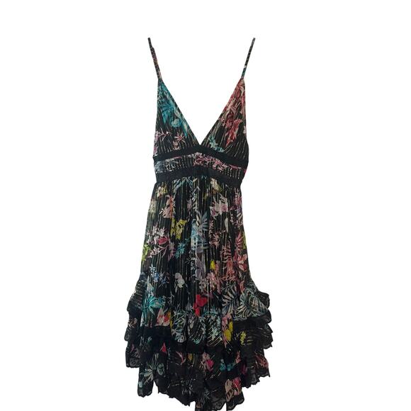 Rococo Sand Metallic Moonlight Print Mini Dress with Ruffles Size Small - Picture 1 of 10
